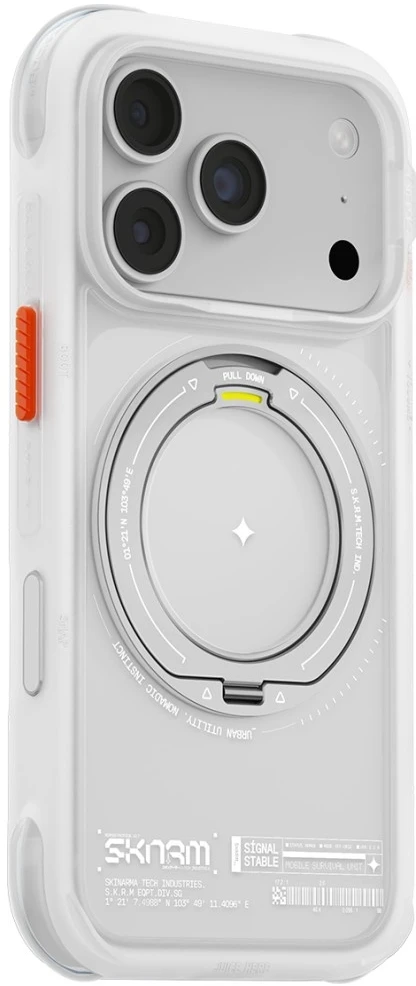 Dėklas Skinarma Atlas MagSafe + Rotating Kick Stand do iPhone 18 Pro / 17 Pro balta