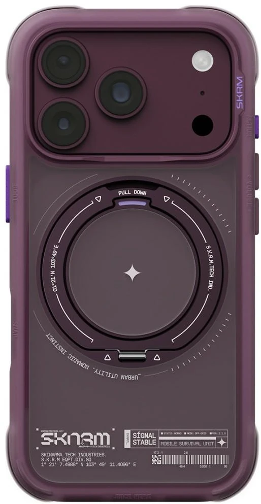 Dėklas Skinarma Atlas MagSafe + Rotating Kick Stand do iPhone 18 Pro / 17 Pro bordo spalvos