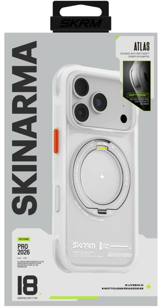 Dėklas Skinarma Atlas MagSafe + Rotating Kick Stand do iPhone 18 Pro / 17 Pro balta