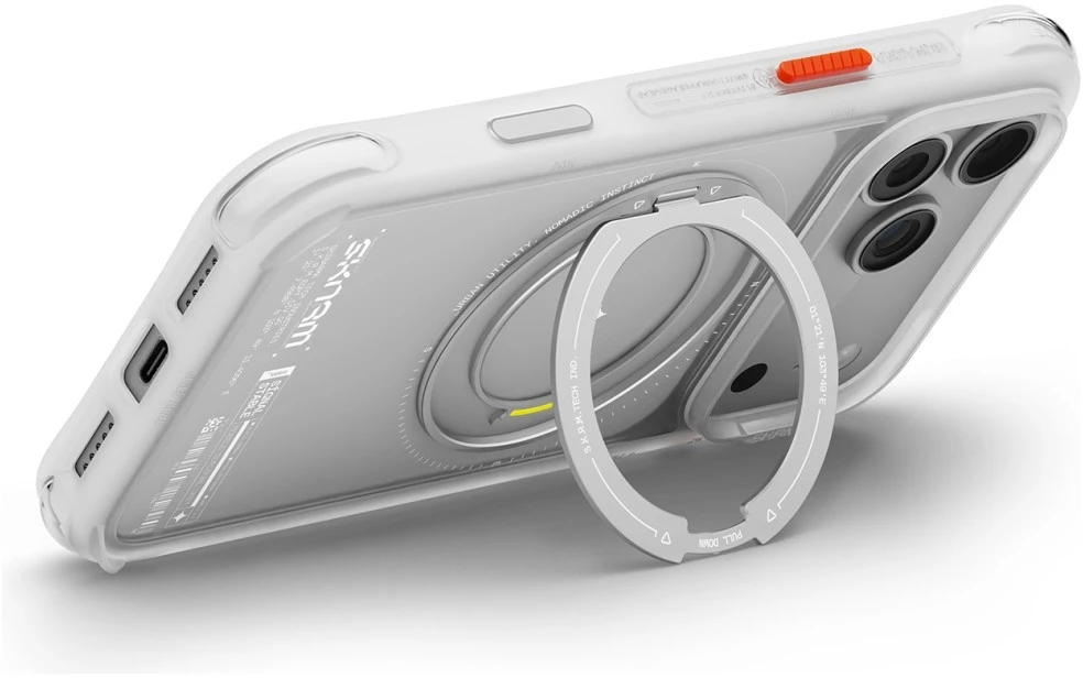 Dėklas Skinarma Atlas MagSafe + Rotating Kick Stand do iPhone 18 Pro / 17 Pro balta