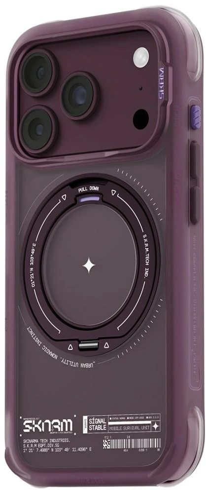 Dėklas Skinarma Atlas MagSafe + Rotating Kick Stand do iPhone 18 Pro / 17 Pro bordo spalvos