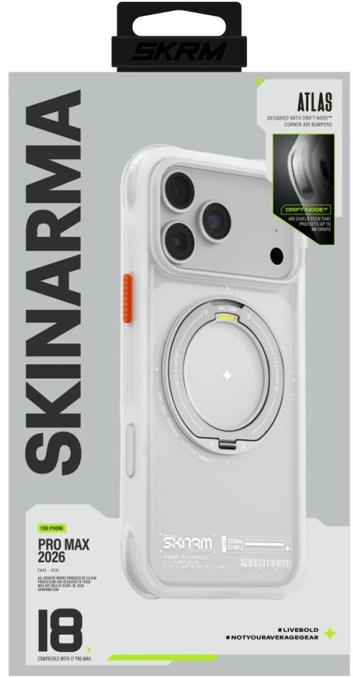 Dėklas Skinarma Atlas MagSafe + Rotating Kick Stand do iPhone 18 Pro Max / 17 Pro Max balta