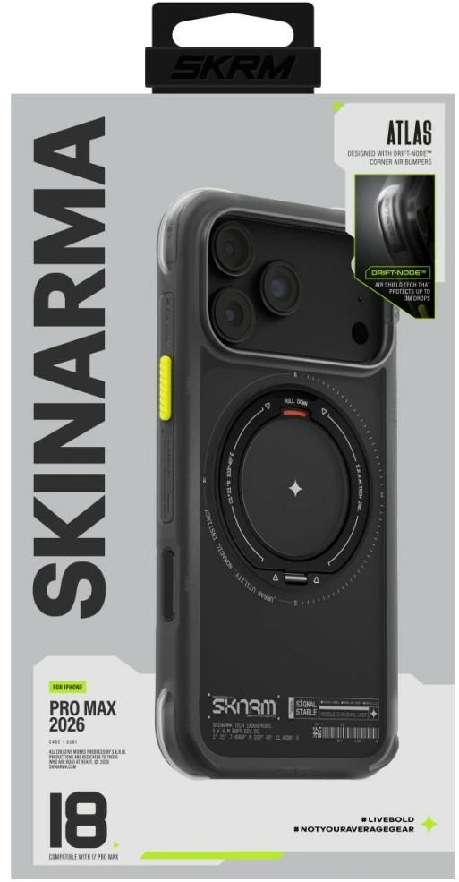 Dėklas Skinarma Atlas MagSafe + Rotating Kick Stand do iPhone 18 Pro Max / 17 Pro Max juoda