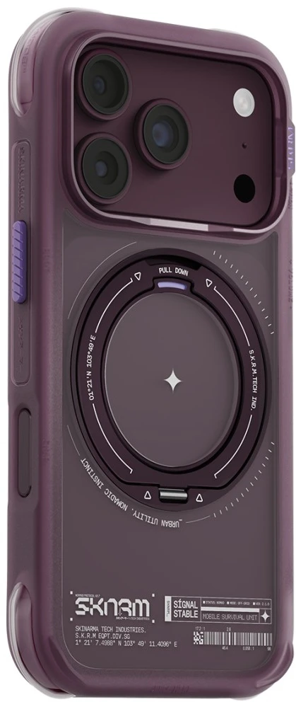 Dėklas Skinarma Atlas MagSafe + Rotating Kick Stand do iPhone 18 Pro / 17 Pro bordo spalvos