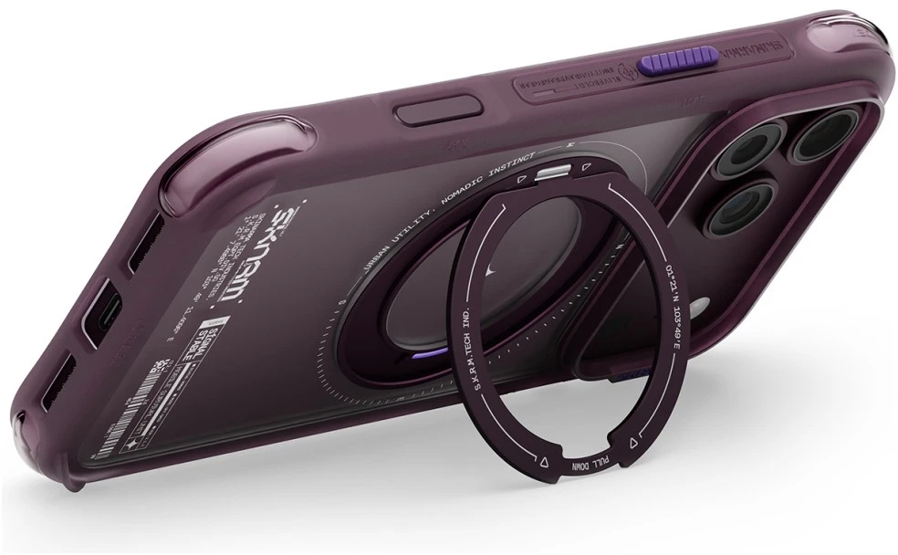 Dėklas Skinarma Atlas MagSafe + Rotating Kick Stand do iPhone 18 Pro / 17 Pro bordo spalvos