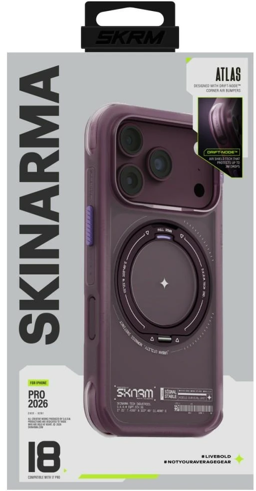 Dėklas Skinarma Atlas MagSafe + Rotating Kick Stand do iPhone 18 Pro / 17 Pro bordo spalvos