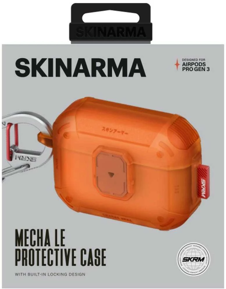 Dėklas Skinarma Mecha LE skirtas AirPods Pro 3 oranžinės spalvos