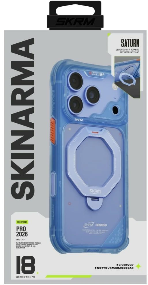 Dėklas Skinarma Saturn MagSafe + Rotating Kick Stand do iPhone 18 Pro / 17 Pro mėlyna