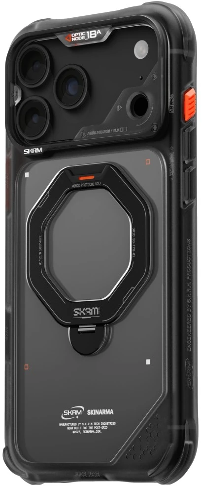 Dėklas Skinarma Saturn MagSafe + Rotating Kick Stand do iPhone 18 Pro Max / 17 Pro Max juoda