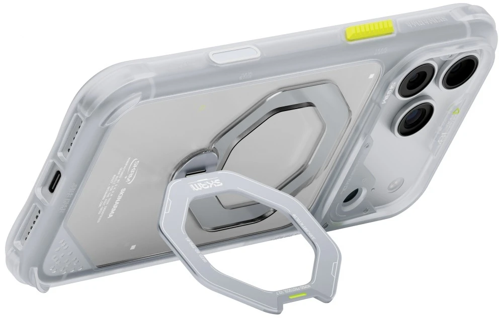 Dėklas Skinarma Saturn MagSafe + Rotating Kick Stand do iPhone 18 Pro / 17 Pro frost