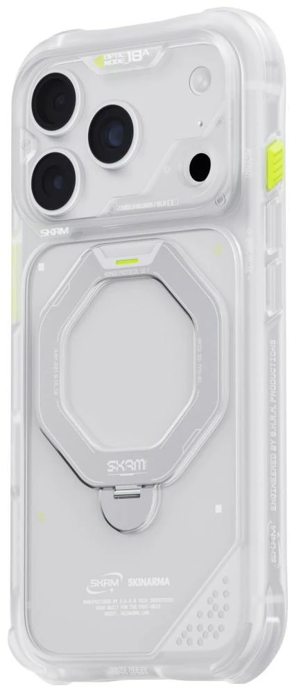 Dėklas Skinarma Saturn MagSafe + Rotating Kick Stand do iPhone 18 Pro / 17 Pro frost