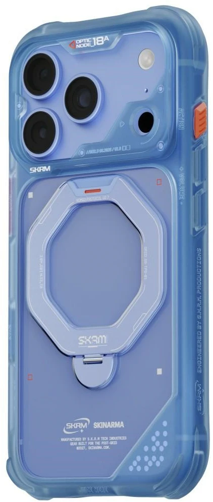 Dėklas Skinarma Saturn MagSafe + Rotating Kick Stand do iPhone 18 Pro / 17 Pro mėlyna
