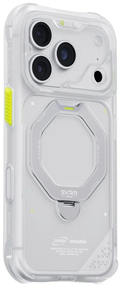 Dėklas Skinarma Saturn MagSafe + Rotating Kick Stand do iPhone 18 Pro / 17 Pro frost