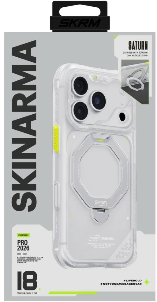 Dėklas Skinarma Saturn MagSafe + Rotating Kick Stand do iPhone 18 Pro / 17 Pro frost