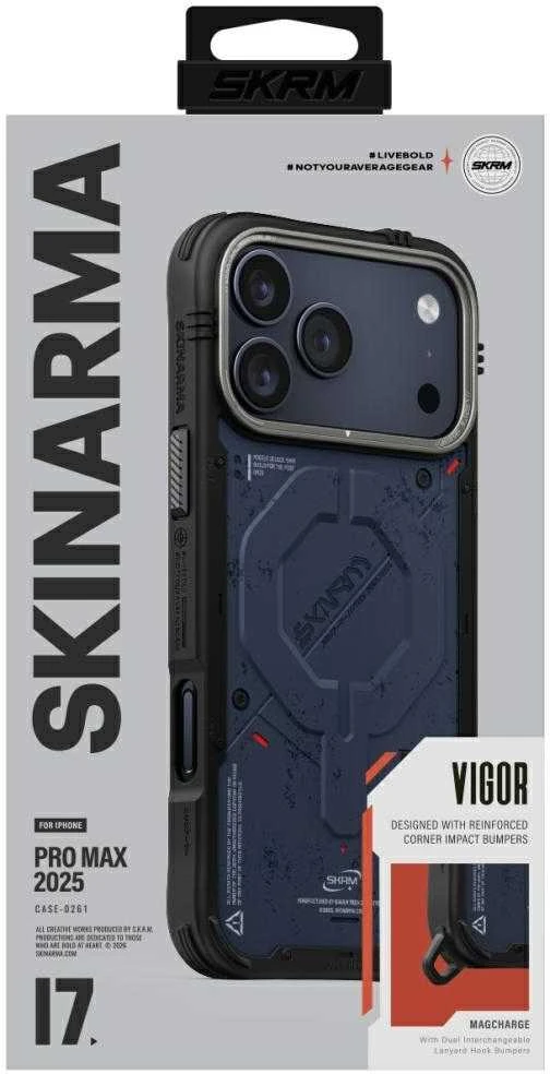 Dėklas Skinarma Vigor MagSafe skirtas Apple iPhone 17 Pro Max mėlynos spalvos
