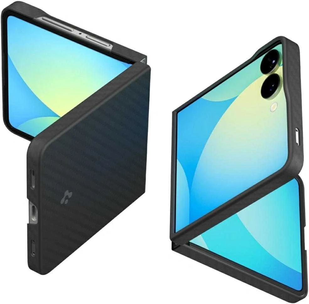 Juodas (Aramid) dėklas Samsung Galaxy Z Flip 7 telefonui „Spigen Airskin”
