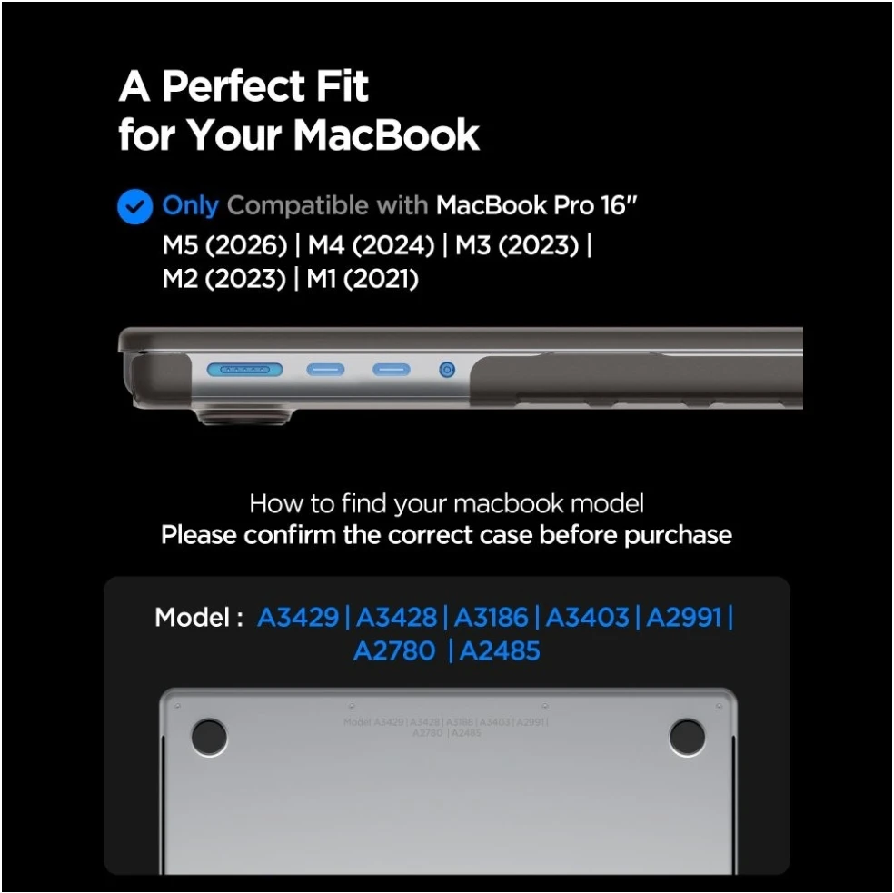 SPIGEN AIRSKIN MACBOOK PRO 16 M1-M5 / M5 PRO / M5 PRO MAX 2021-2026 MATINĖ JUODA