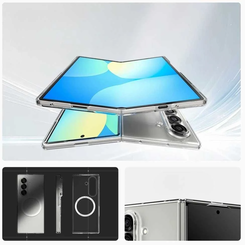 Dėklas Spigen AirSkin Mag MagSafe Samsung Galaxy Z Fold 7 Crystal baltos spalvos ir skaidrus
