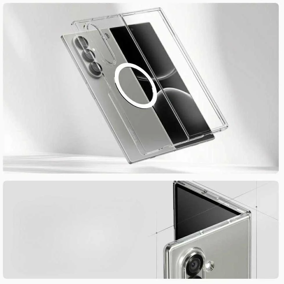 Dėklas Spigen AirSkin Mag MagSafe Samsung Galaxy Z Fold 7 Crystal baltos spalvos ir skaidrus