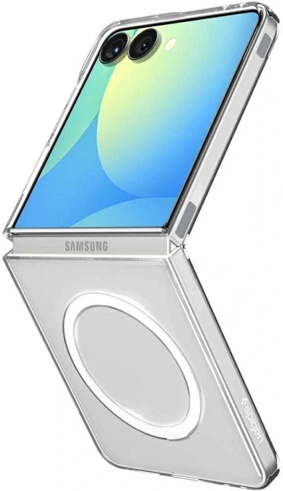 Dėklas Spigen AirSkin Mag MagSafe Samsung Galaxy Z Flip 7 Crystal skaidrus ir baltos spalvos