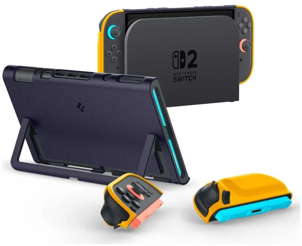 „Spigen Nano Pop“ dėklas, skirtas „Nintendo Switch 2“ – tamsiai mėlynas ir geltonas