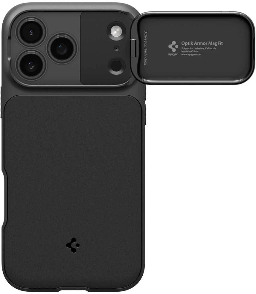 Spigen Optik Armor MagSafe dėklas skirtas Apple iPhone 17 Pro – juodos spalvos