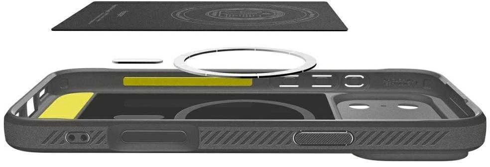 Spigen Rugged Armor Mag MagSafe dėklas skirtas Apple iPhone 17 Pro – pilkos spalvos