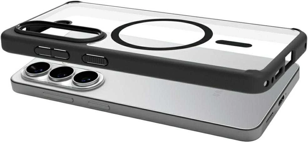 Spigen Ultra Hybrid Mag MagSafe dėklas skirtas Samsung Galaxy S26+ – skaidrus ir juodos spalvos