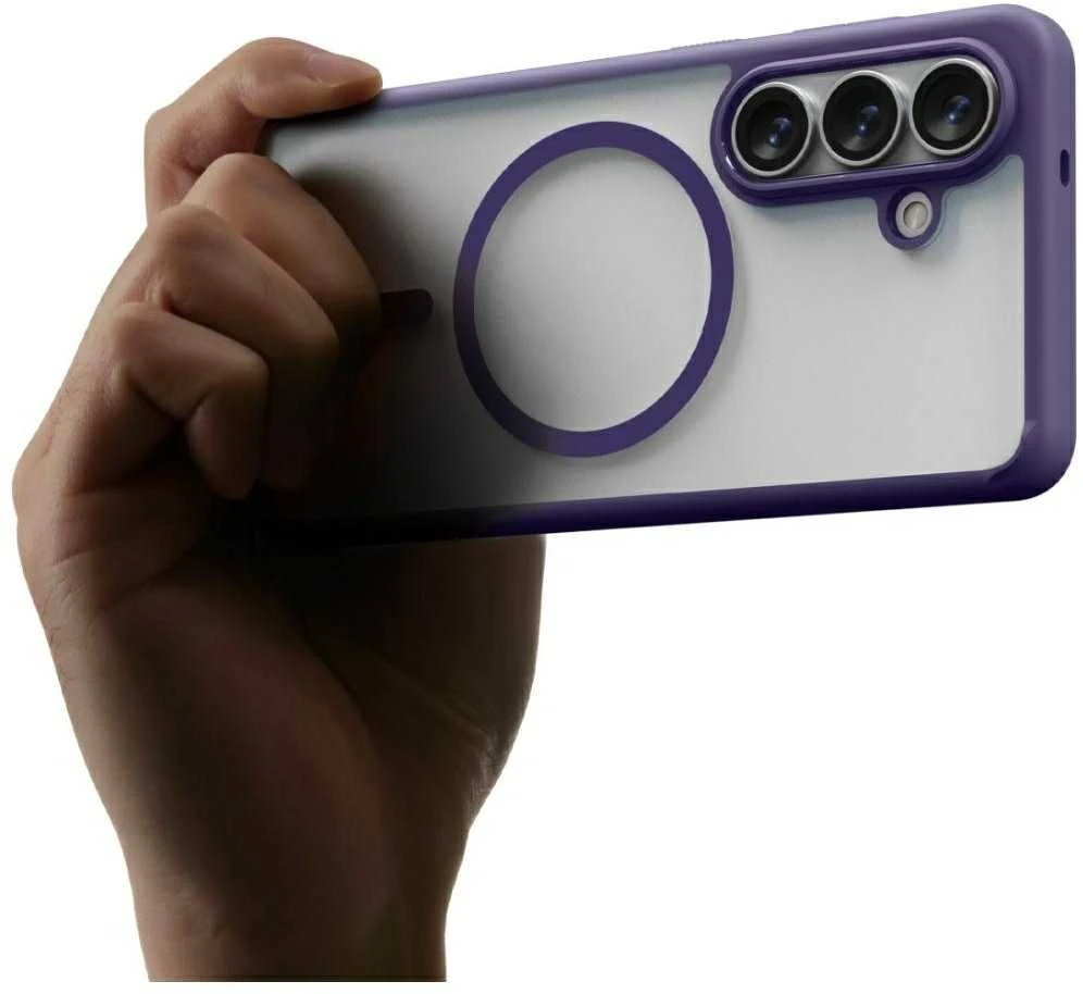 Spigen Ultra Hybrid Mag MagSafe dėklas skirtas Samsung Galaxy S26+ – skaidrus ir mėlynos spalvos