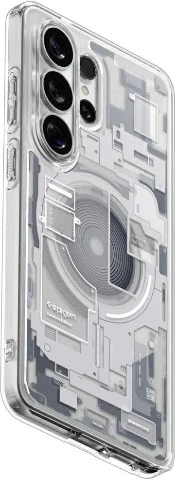 Spigen Ultra Hybrid Mag MagSafe dėklas skirtas Samsung Galaxy S26 Ultra Zero One – Clear and Baltas