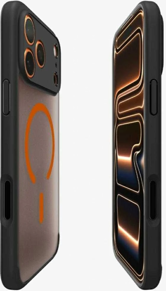 Dėklas Spigen Ultra Hybrid MagSafe, frost juodas oranžinis - iPhone 17 Pro Max