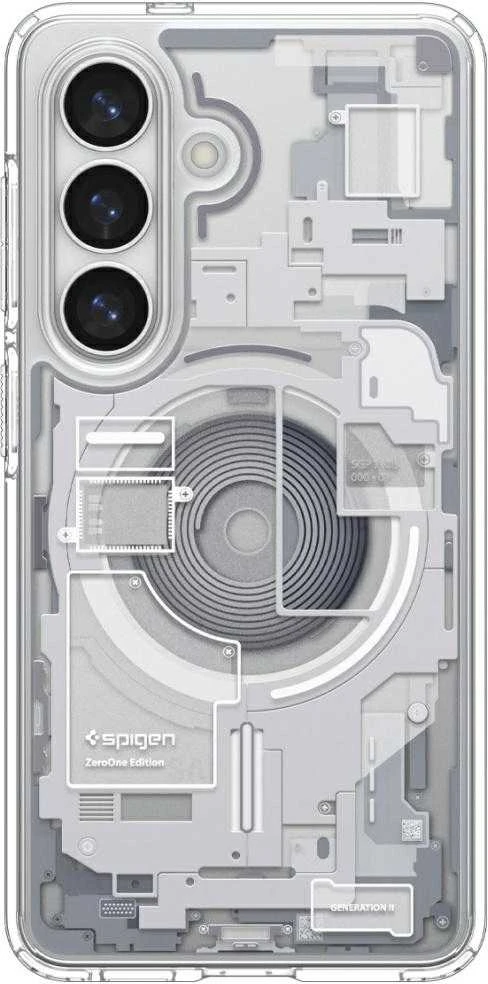 Spigen Ultra Hybrid Mag MagSafe dėklas skirtas Samsung Galaxy S26+ Zero One – skaidrus ir baltos spalvos