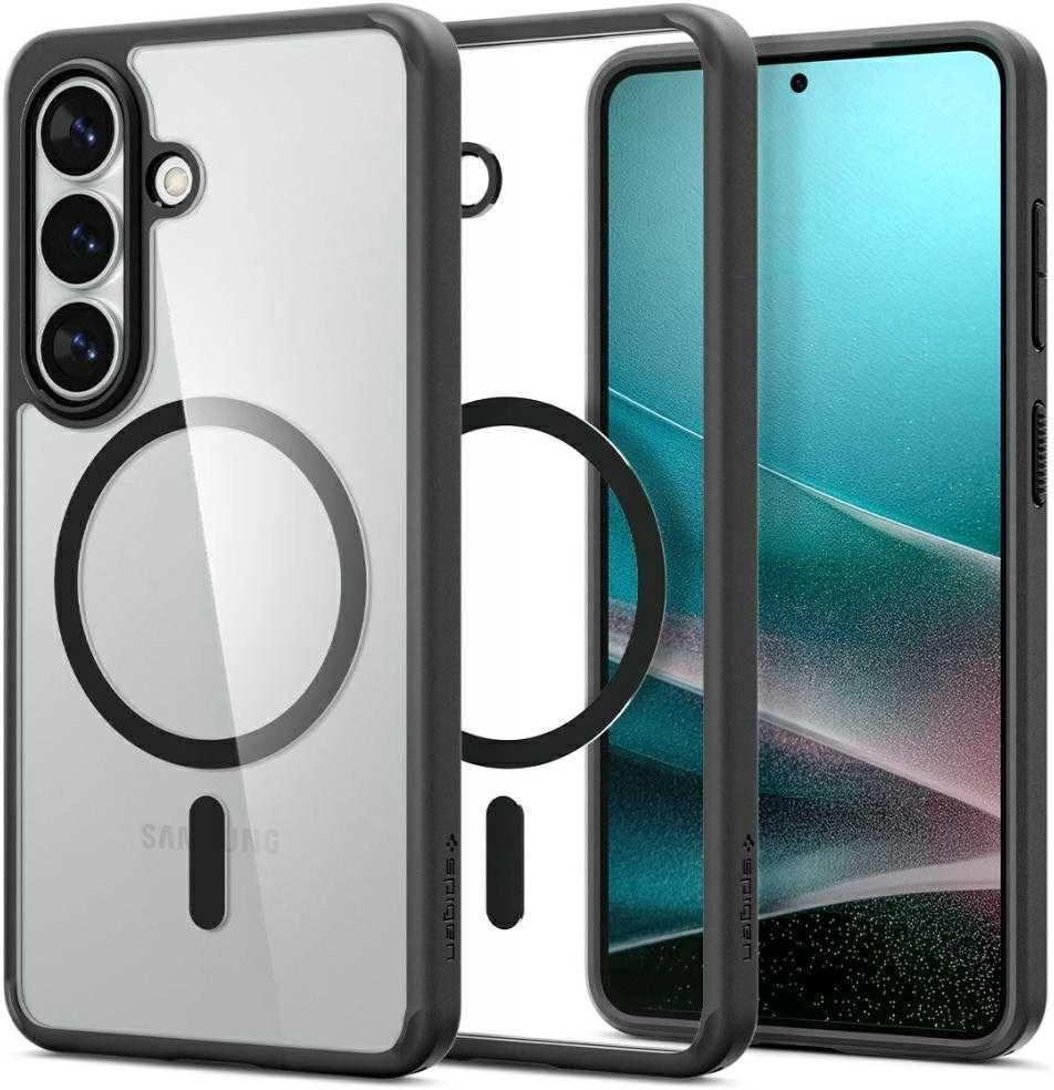 Spigen Ultra Hybrid Mag MagSafe dėklas skirtas Samsung Galaxy S26+ – skaidrus ir juodos spalvos
