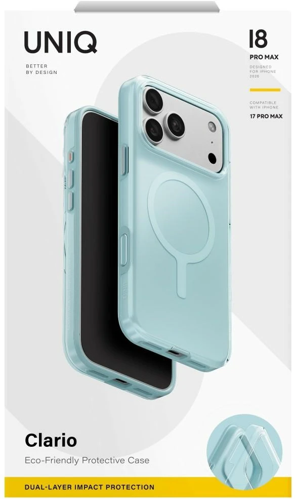 Dėklas UNIQ Clario skirtas iPhone 18 Pro Max / 17 Pro Max Magclick Charging ekologiškas mėtų spalvos