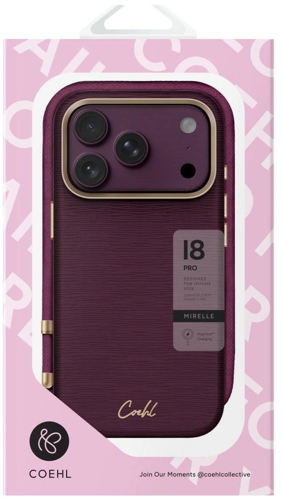 Dėklas UNIQ Coehl Mirelle, skirtas iPhone 18 Pro / 17 Pro, su magnetiniu įkrovimu, bordo spalvos