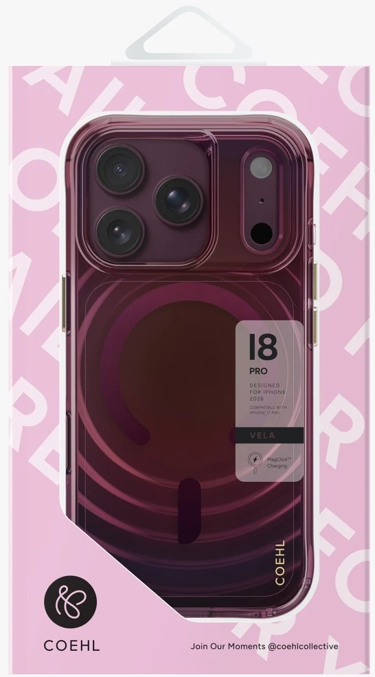 Dėklas UNIQ Coehl Vela, skirtas iPhone 18 Pro / 17 Pro, su magnetiniu įkrovimu, bordo spalvos