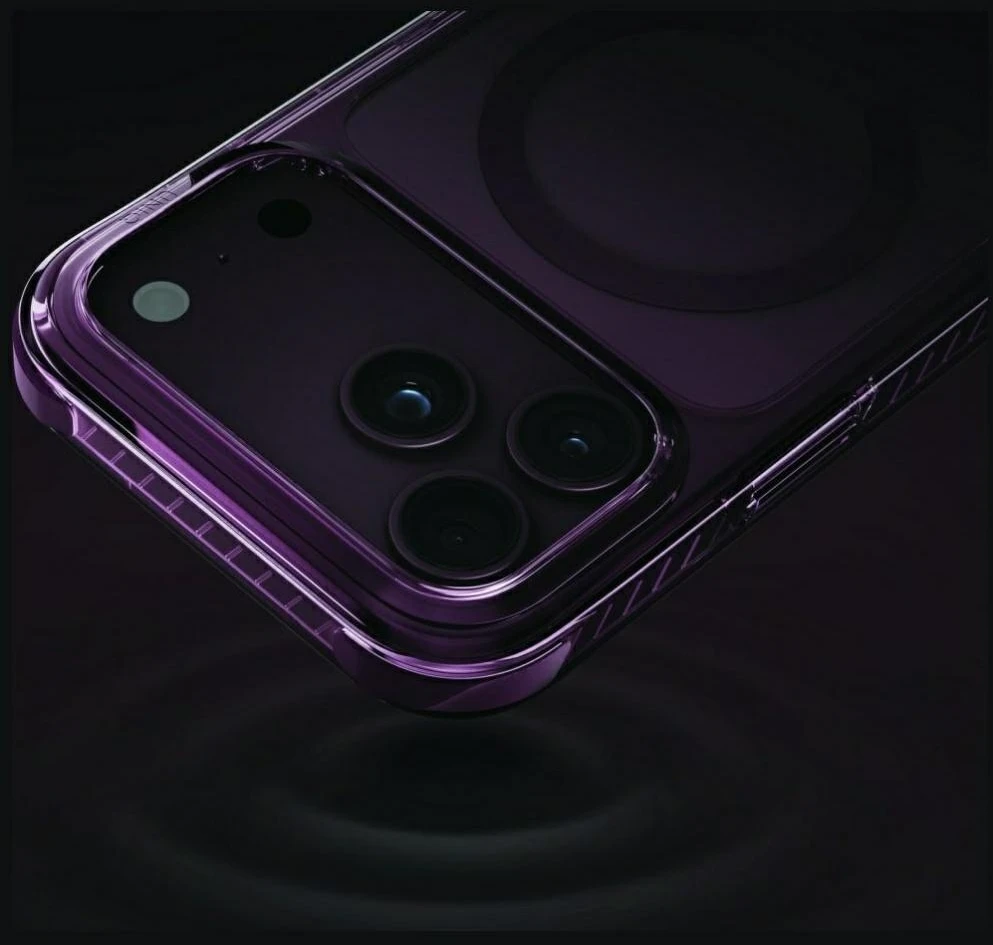 Dėklas UNIQ Combat, skirtas iPhone 18 Pro / 17 Pro, su Magclick Charging funkcija, burgundo spalvos