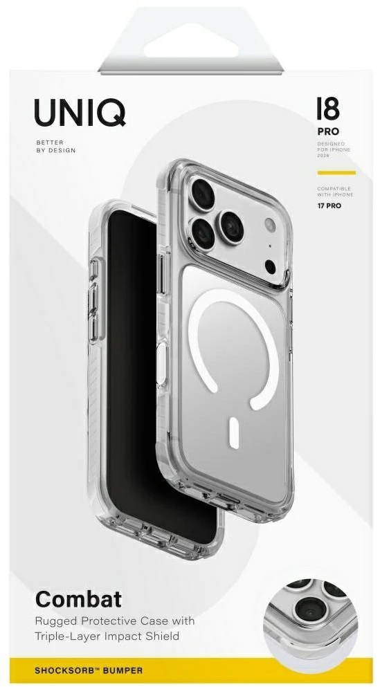 Dėklas UNIQ Combat, skirtas iPhone 18 Pro / 17 Pro, su Magclick Charging, baltas