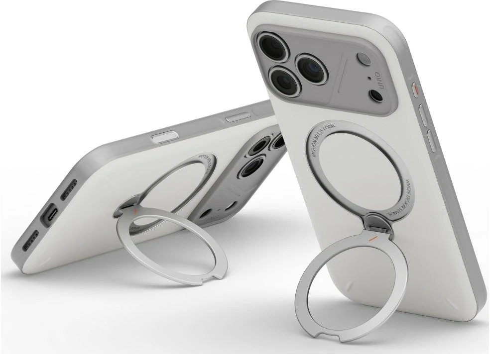 Dėklas UNIQ Elix do iPhone 18 Pro Max / 17 Pro Max 360 Rotating Kickstand šviesiai pilkas