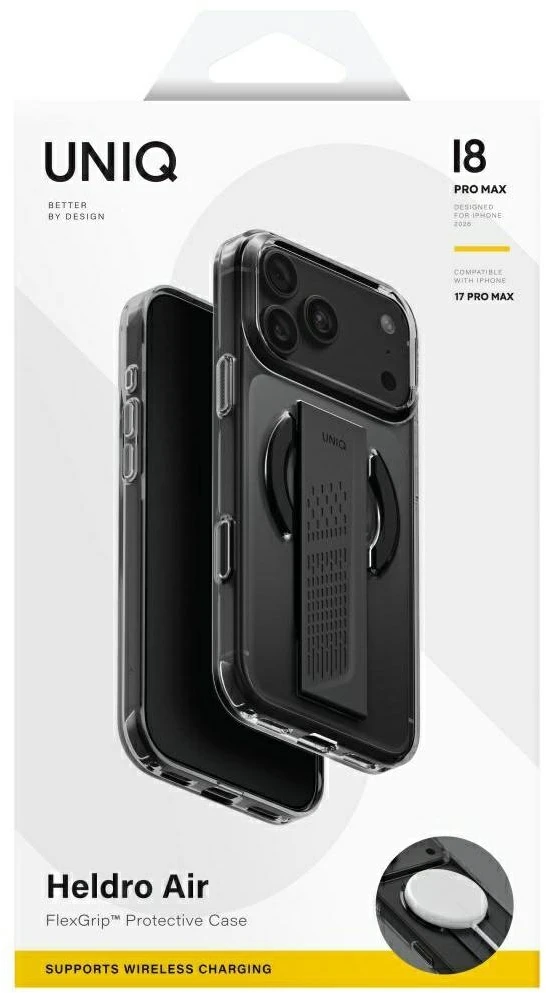 Dėklas UNIQ Heldro Air, skirtas iPhone 18 Pro Max / 17 Pro Max, su Magclick Charging, tamsiai pilkas (tinted smoke)