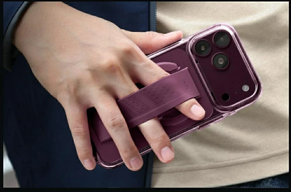 Dėklas UNIQ Heldro Air, skirtas iPhone 18 Pro / 17 Pro, su Magclick Charging, burgundo spalvos