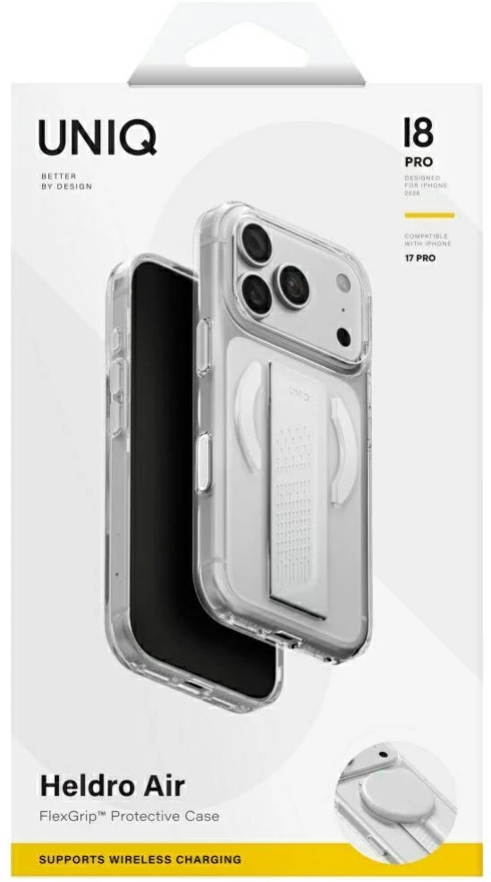 Dėklas UNIQ Heldro Air, skirtas iPhone 18 Pro / 17 Pro, Magclick Charging, skaidrus