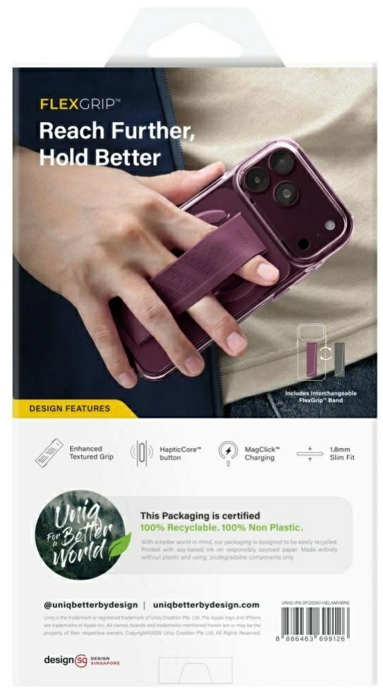 Dėklas UNIQ Heldro Air, skirtas iPhone 18 Pro / 17 Pro, su Magclick Charging, burgundo spalvos