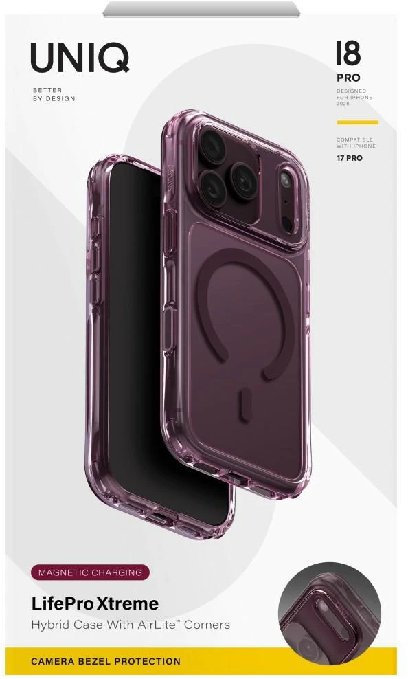 Dėklas UNIQ LifePro Xtreme, skirtas iPhone 18 Pro / 17 Pro, su Magclick įkrovimu, bordo spalvos