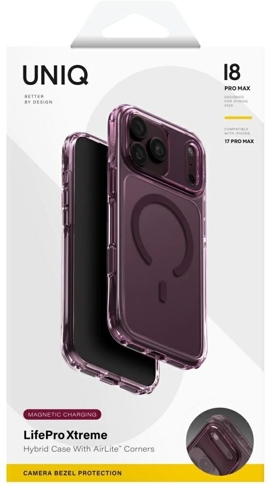 Dėklas UNIQ LifePro Xtreme, skirtas iPhone 18 Pro Max / 17 Pro Max, su Magclick įkrovimu, bordo spalvos
