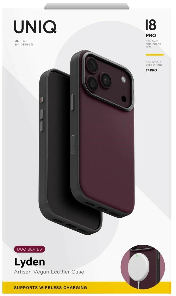Dėklas UNIQ Lyden DS, skirtas iPhone 18 Pro / 17 Pro, su Magclick įkrovimo funkcija, bordo spalvos