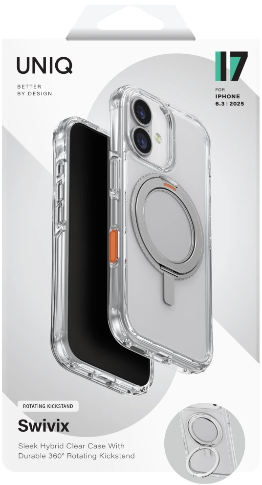 Dėklas UNIQ Swivix do iPhone 17 360 Rotating Kickstand permatomas