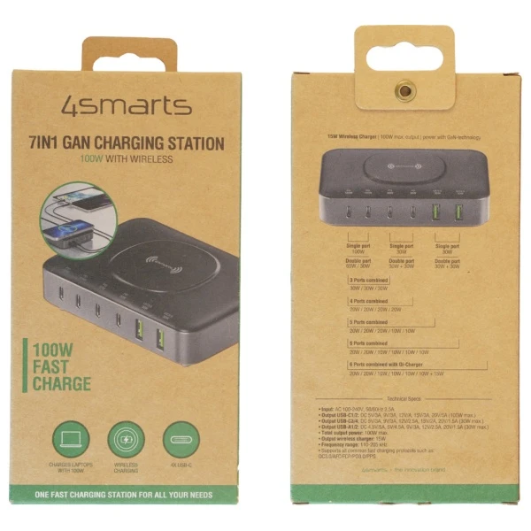 4smarts Įkrovimo stotelė 7in1 100W su belaidžiu įkrovimu juodos ir pilkos spalvos 540571 aprašymas - Prekės nuotrauka 4smarts Įkrovimo stotelė 7in1 100W su belaidžiu įkrovimu juodos ir pilkos spalvos 540571 aprašymas - Prekės nuotrauka