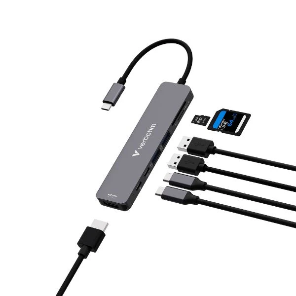 USB Hub Verbatim HDMI/USB-C 3.2/USB-C/2xUSB-A 3.2/SD/Micro SD aliuminio korpusas 32158 aprašymas - Prekės nuotrauka USB Hub Verbatim HDMI/USB-C 3.2/USB-C/2xUSB-A 3.2/SD/Micro SD aliuminio korpusas 32158 aprašymas - Prekės nuotrauka