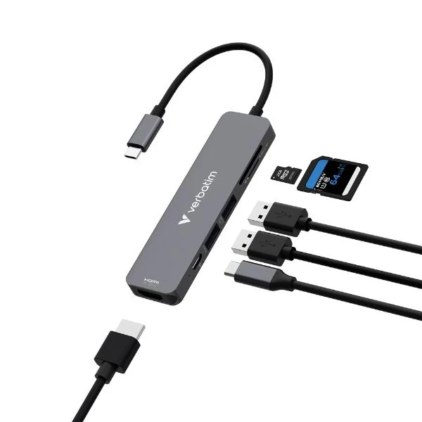 USB Hub Verbatim USB-C/HDMI/USB-A 3.2/USB-A 2.0/SD/Micro SD aliuminio korpusas 32156 aprašymas - Prekės nuotrauka USB Hub Verbatim USB-C/HDMI/USB-A 3.2/USB-A 2.0/SD/Micro SD aliuminio korpusas 32156 aprašymas - Prekės nuotrauka